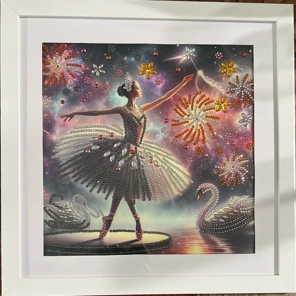 Elegant Ballerina Art Print with Swans, 12*12”